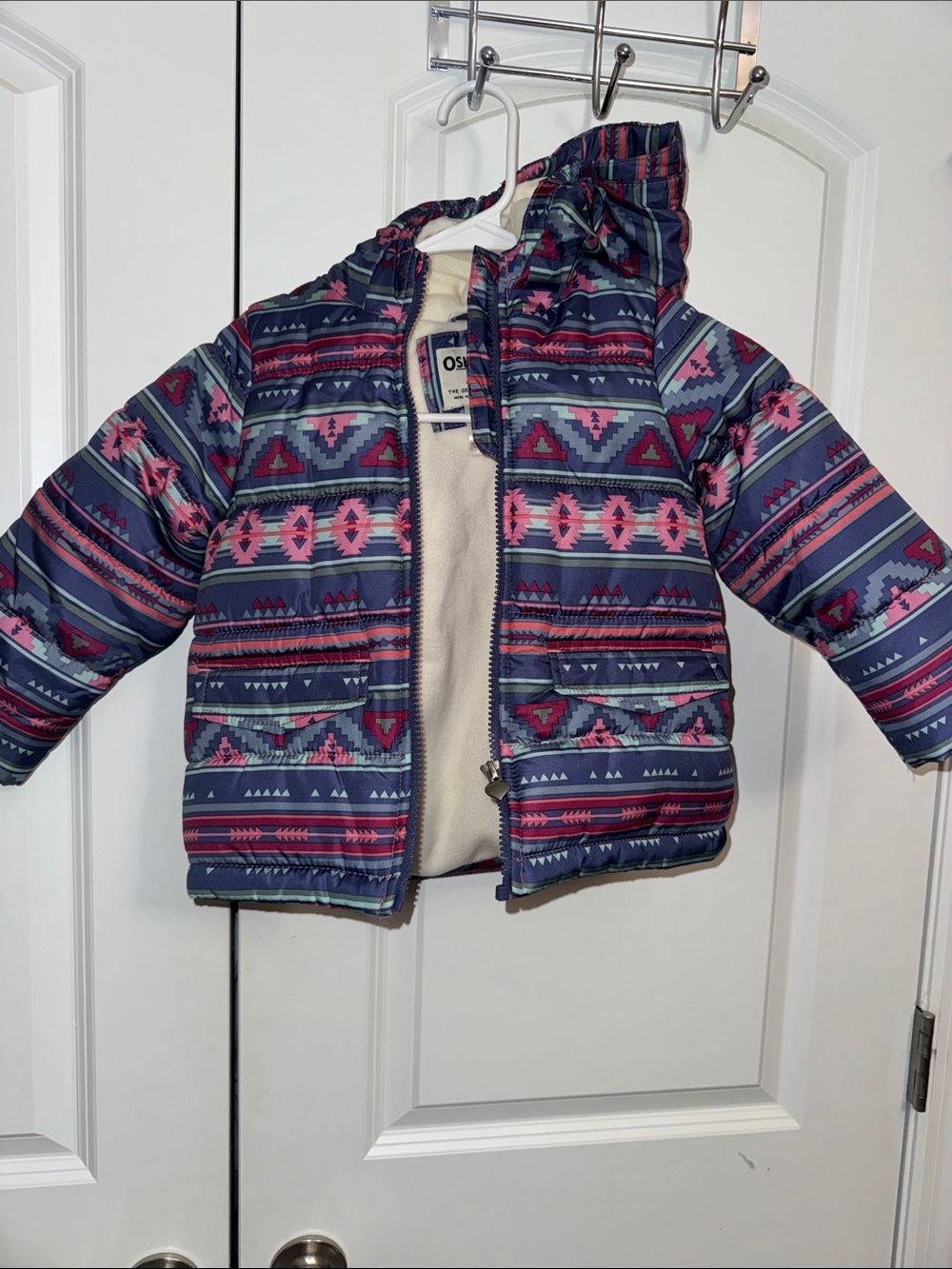 OshKosh B'gosh Navy and Pink Patterned Hooded Puffer
